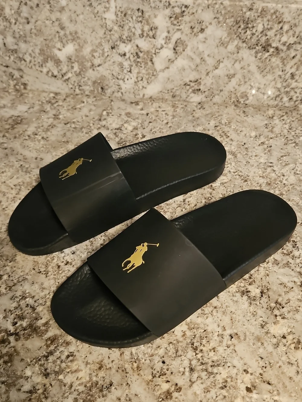 Polo by Ralph Lauren Black Slides with Gold Polo Emblem